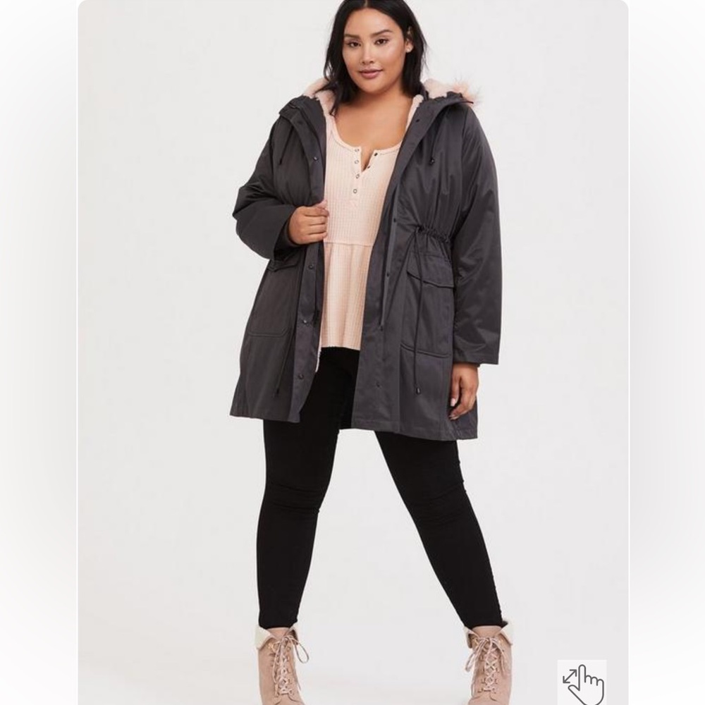 Grey Twill & Pink Faux Fur Trim 3-In-1 Parka